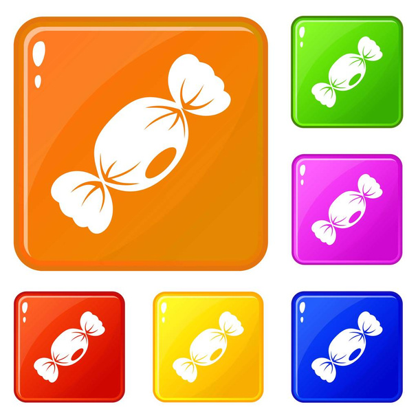 Small candy icons set vector color - Vektör, Görsel