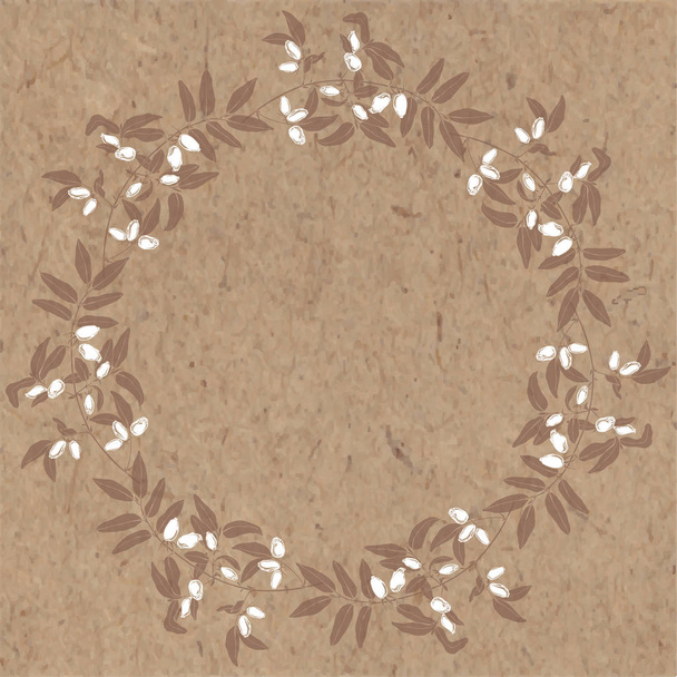 Round frame with branch of honeysuckle and berries on kraft paper. Floral vector illustration with space for text. Invitation, greeting card or an element for your design. - Vektör, Görsel