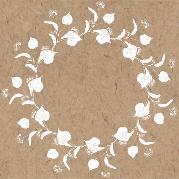 Round frame with linden branch on kraft paper. Floral vector illustration with space for text. Invitation, greeting card or an element for your design. - Διάνυσμα, εικόνα