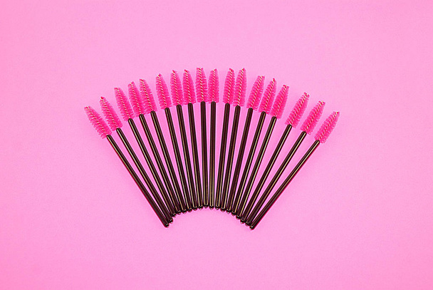 Brush for eyelashes and eyebrows, a set of brushes on a bright background. - Photo, Image