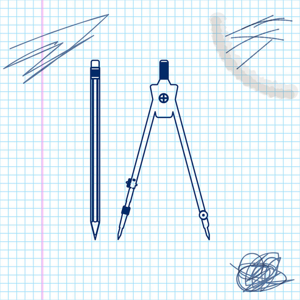 Zeichenkompass und Bleistift mit Radiergummi-Skizzensymbol isoliert auf weißem Hintergrund. Bildungszeichen. Zeichen- und Lehrwerkzeuge. geometrische Ausrüstung. Schulamtssymbol. Vektorillustration - Vektor, Bild