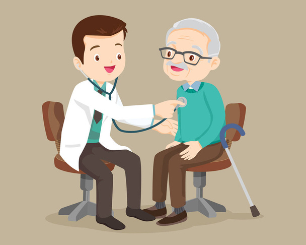 doctor helps check grandfather - Vector, Image