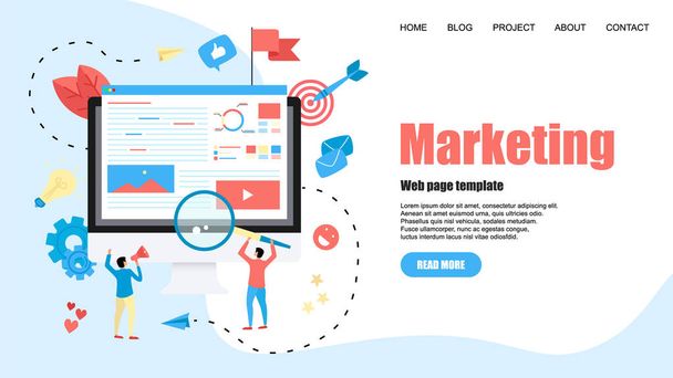 Modèle Web. Concept pour l'agence de marketing numérique, illustration vectorielle plate de campagne de médias numériques
 - Vecteur, image