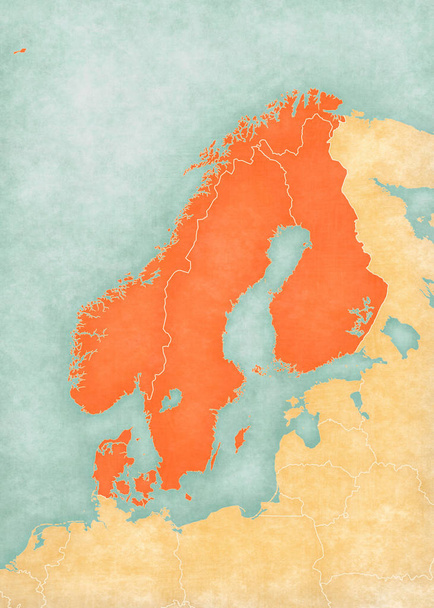 Χάρτης Σκανδιναβία-Νορβηγία, Σουηδία, Φινλανδία και Δανία - Φωτογραφία, εικόνα