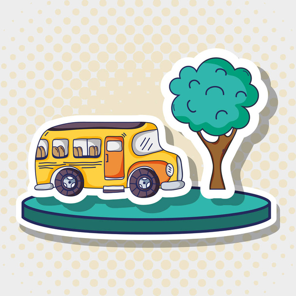 parches de autobús escolar de transporte con árbol
 - Vector, Imagen