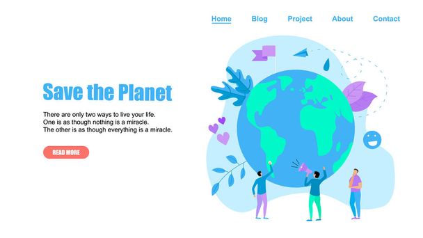 Szablon sieci Web. Zapisz planetę wektor płaskiej ilustracji. Koncepcja uratowa planetę i środowisko - Wektor, obraz