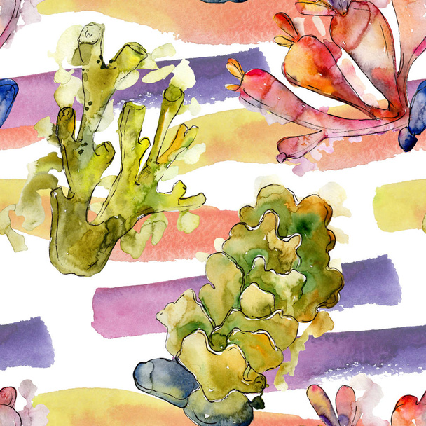 Recifes de corais aquáticos subaquáticos coloridos. Conjunto de ilustração de fundo aquarela. Padrão de fundo sem costura
. - Foto, Imagem