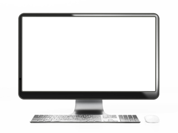 Modern asztali számítógép üres képernyővel. 3D-illusztráció - Fotó, kép