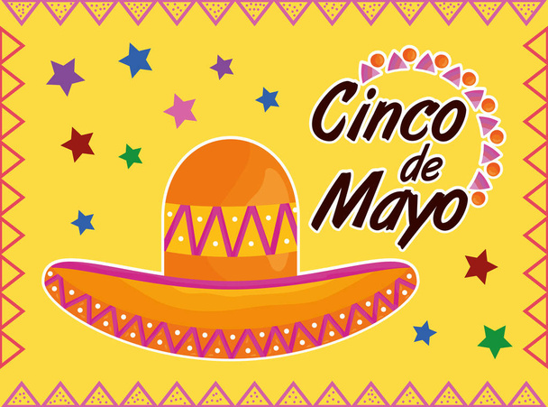 svátek Cinco de Mayo s kloboukem Mexikem - Vektor, obrázek