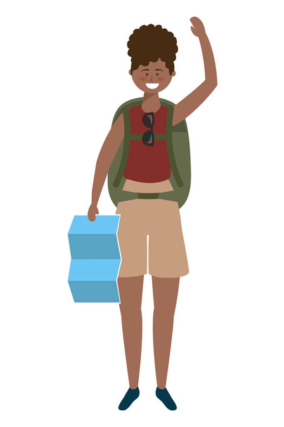Çanta tasarımı ile turist kız karikatür - Vektör, Görsel