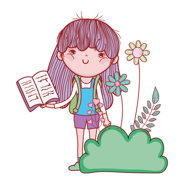 heureuse petite fille lecture livre dans le jardin
 - Vecteur, image