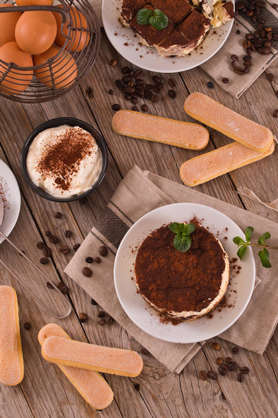 Tiramisu cake with mascarpone cheese. - Photo, Image