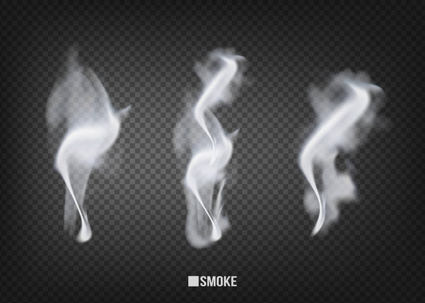 Коллекция дымовых векторов, изолированная на прозрачном фоне. Набор реалистичного белого дыма, волны от кофе, чая, сигарет, духов
 - Вектор,изображение