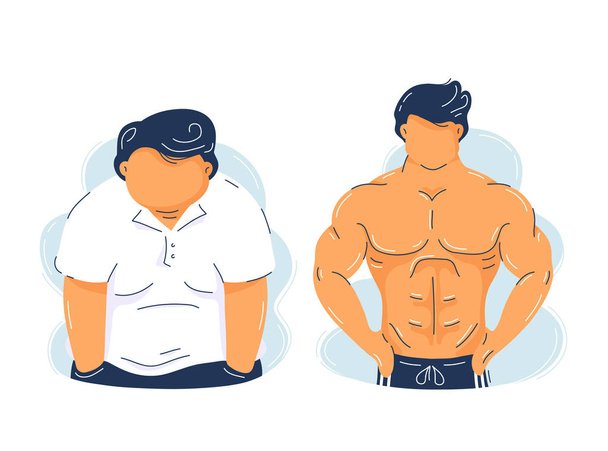 Fat obesity and strong fitness muscular man - Vector, Image