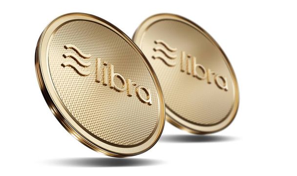 Έννοια των χρυσά νομίσματα Ζυγός με λογότυπο μπροστά. Νέο έργο της ψηφιακής πληρωμής κρυπτονομισμάτων. 3D απόδοση νομίσματος τοποθετημένη σε λευκό απομονωμένο φόντο. - Φωτογραφία, εικόνα