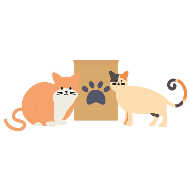 cute cats mascots with paper bag food - Vector, Image