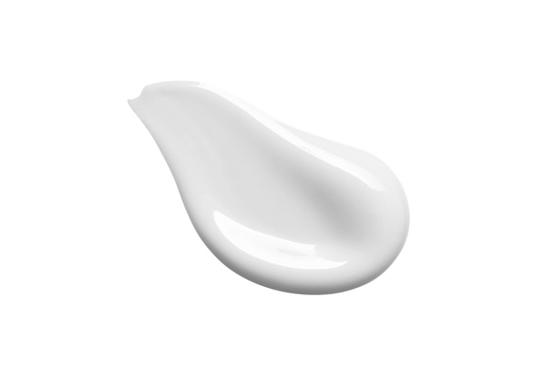 Crema cosmetica bianca strisciare isolato su sfondo bianco. Macchia di fondazione trucco. BB, CC, DD texture crema
 - Foto, immagini