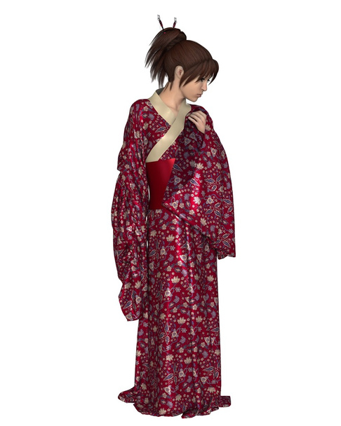 Japonesa mujer usando un rojo kimono
 - Foto, imagen