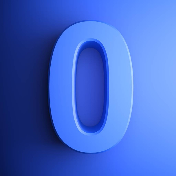 Um ícone azul quadrado com o dígito 0 dentro - ilustração de renderização 3D
 - Foto, Imagem