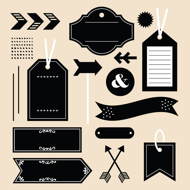 Black empty and blank tags, labels, and emblems icons design element set on pink background - Vector, Image