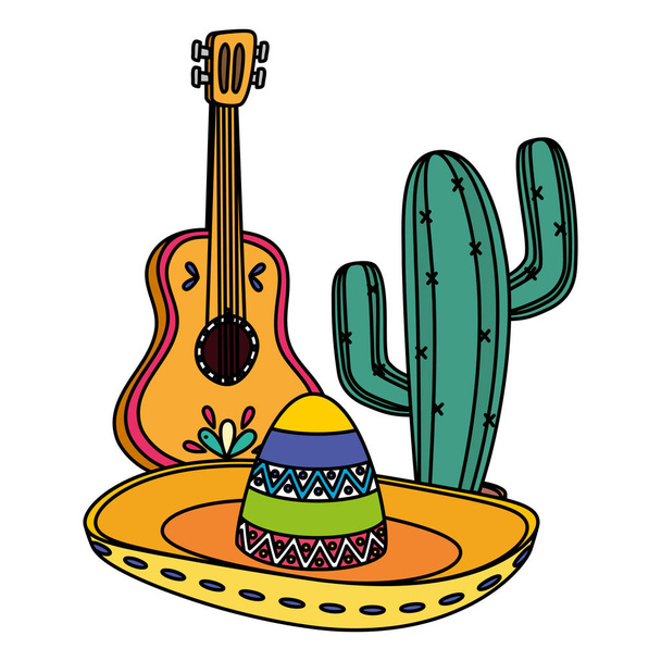 sombrero mexicano con guitarra y cactus
 - Vector, Imagen