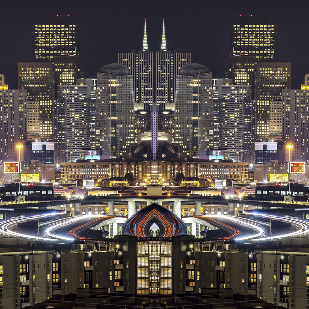 Duplice immagine dello skyline di San Francisco di notte
 - Foto, immagini