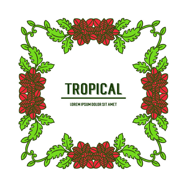 Stil kart tropikal, çelenk çerçeve ve bitki yaprakları yeşil renk. Vektör - Vektör, Görsel