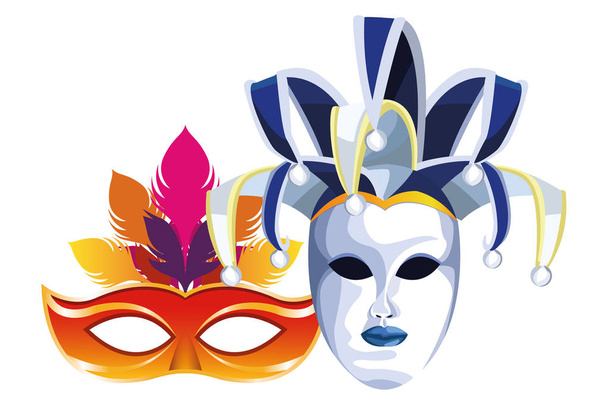 masks with feathers - Vector, Image