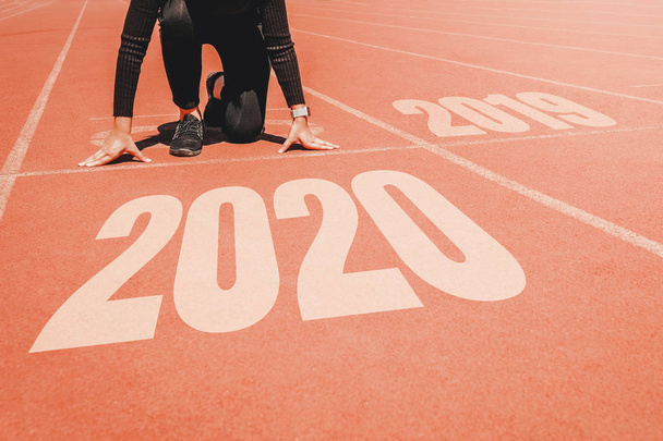 2020 Newyear , Athlete Woman starting on line for start running  - Fotografie, Obrázek