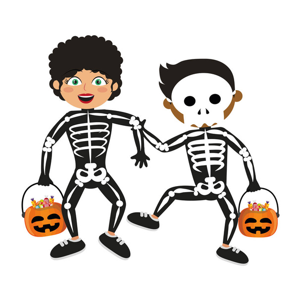 Дети в костюмах на Хэллоуин
 - Вектор,изображение