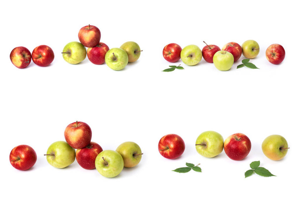 Set of red apples on a white background. Juicy apples of red color with yellow specks on a white background. The composition of juicy red apples - Φωτογραφία, εικόνα