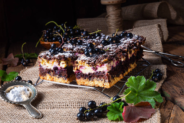 Polnischer Kuchen aus Blech mit Früchten und Streusel - Foto, Bild