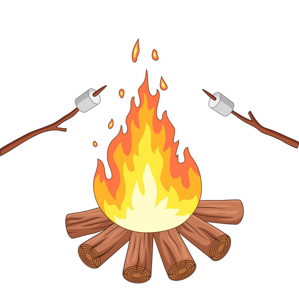 Vector illustratie van kampvuur en marshmallow gebraden op een stok - Vector, afbeelding