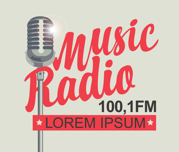 banner for music radio with silver microphone - Vector, Image