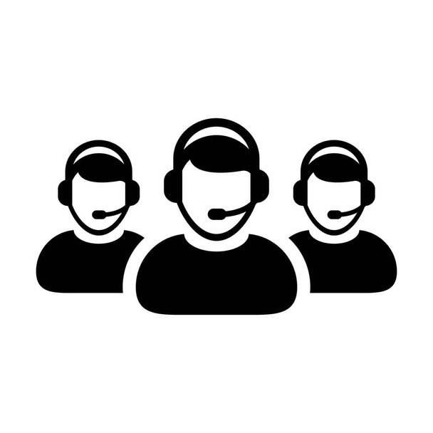 Customer Care icon vector mannelijke Business Support service persoon profiel avatar met hoofdtelefoon voor online assistent in glyph pictogram illustratie - Vector, afbeelding
