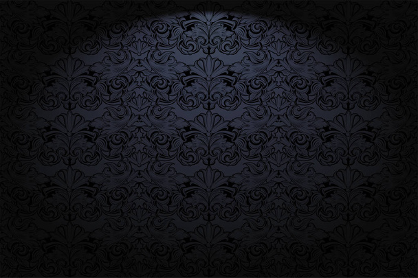 Βασιλικό, vintage, γοτθικό οριζόντιο φόντο σε μαύρο με ένα κλασικό μπαρόκ μοτίβο, το ροκοκό. με τη μείωση των άκρων. Εικόνα διανύσματος κέρδος ανά μετ. 10 - Διάνυσμα, εικόνα