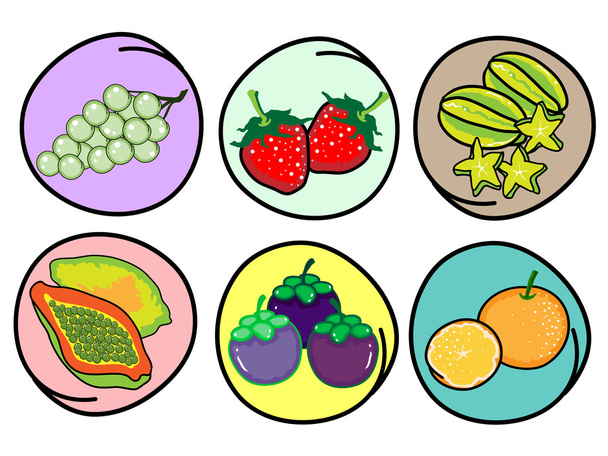  Set of Fresh Fruits on Round Background - Photo, Image