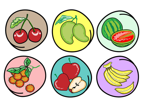  Set frischer Früchte auf rundem Hintergrund - Foto, Bild