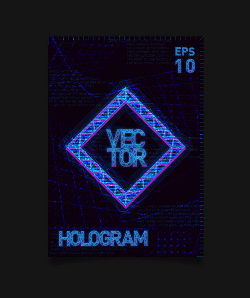 Futuristic Hologram HUD blue rhombus with hologram effect and futuristic texture on background. Design for poster, flyer, cover, brochure, card, club invitation. - Vector, Image