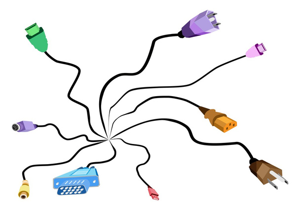 A Colorful Illustration Set of Computer Connectors - Vector, Image
