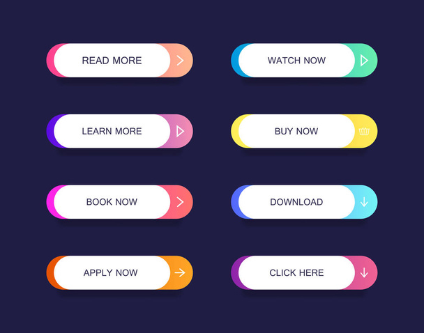 Set of modern material style buttons for website, mobile app and infographic . Different gradient colors. Modern vector illustration flat style - Vektör, Görsel