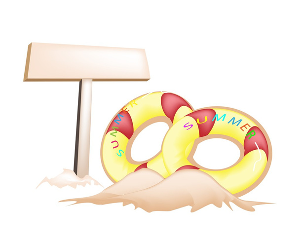 Illustration of Inflatable Ring and Wooden Placard - Vector, Image