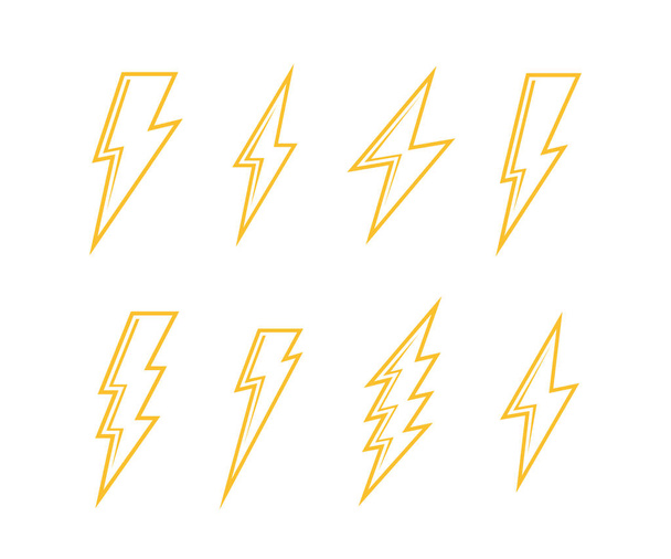 Super set Lightning Bolt. Thunderbolt, blikseminslag. Moderne platte stijl vector illustratie - Vector, afbeelding