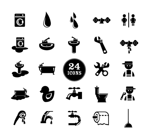 Fekete fürdőszoba ikonok beállítása - Vektor, kép
