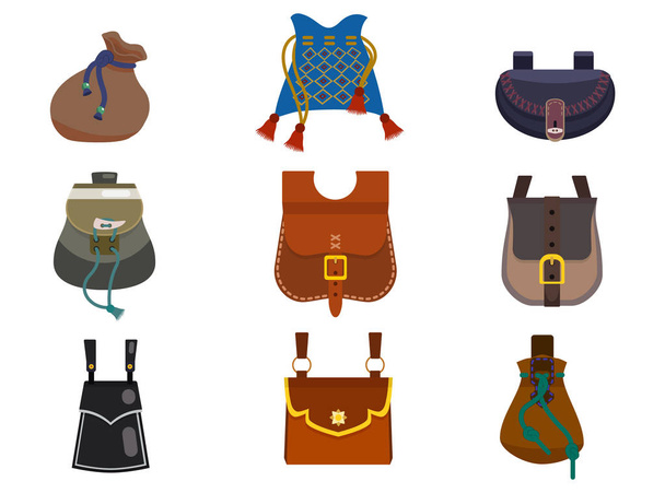 Conjunto vectorial de bolsos medievales de cintura - ilustraciones de colores aislados
 - Vector, imagen