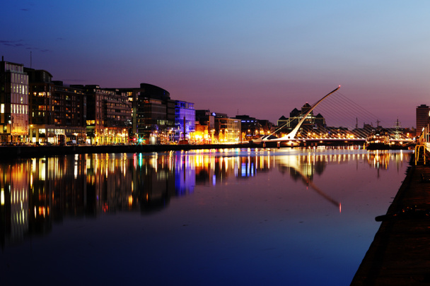 South bank of the river Liffey at Dublin City Center at night - Photo, Image