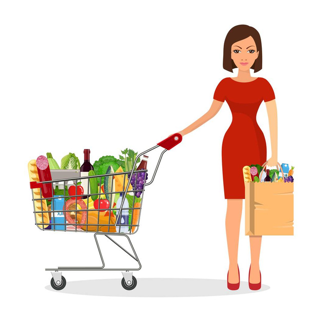 γυναίκα ψώνια στο σούπερ μάρκετ - Διάνυσμα, εικόνα
