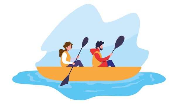мужчина и женщина гребли на лодке
 - Вектор,изображение
