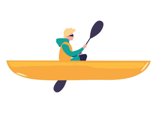 man with boat and adventure rowing - Vector, Image