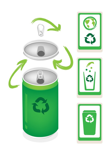 lata de aluminio con el símbolo de reciclaje y la papelera puede
 - Vector, imagen